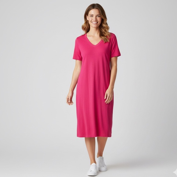 Eileen Fisher Dresses & Skirts - Eileen Fisher V Neck Shirt Dress Hem and Organic Cotton Pink